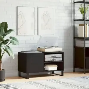 vidaXL Armoire à disques noir 85x38x48 cm bois d'ingénierie pas cher