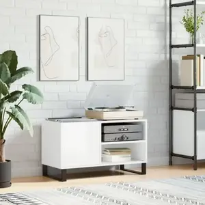 vidaXL Armoire à disques blanc brillant 85x38x48 cm bois d'ingénierie pas cher
