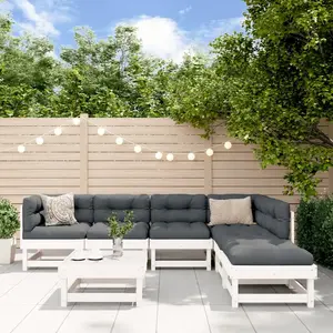 vidaXL Salon de jardin 7 pcs Blanc Bois de pin massif pas cher