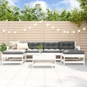 vidaXL Salon de jardin 7 pcs Blanc Bois de pin massif pas cher