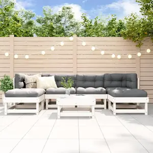 vidaXL Salon de jardin 7 pcs Blanc Bois de pin massif pas cher
