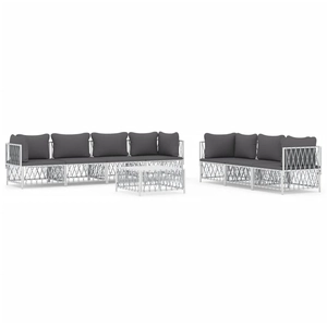 vidaXL Salon de jardin avec coussins 5 pcs blanc acier pas cher