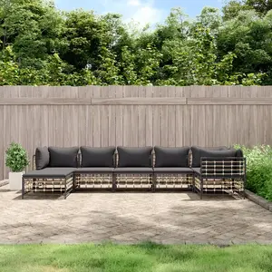vidaXL Salon de jardin 7 pcs avec coussins anthracite résine tressée pas cher