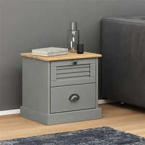 vidaXL Table de chevet VIGO gris 42x35x42 cm bois de pin massif pas cher