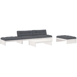 vidaXL Salon de jardin 5 pcs avec coussins blanc bois massif pas cher
