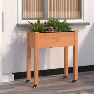 vidaXL Jardinière sur roues avec doublure brun 71x37x80 cm bois sapin pas cher