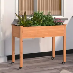 vidaXL Jardinière sur roues avec doublure brun 118x59x80 cm bois sapin pas cher