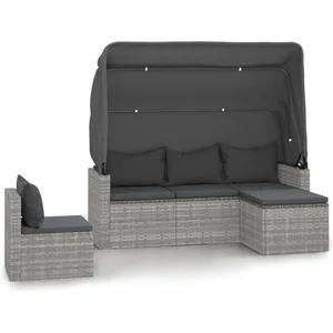vidaXL Salon de jardin 4 pcs avec coussins gris résine tressée pas cher