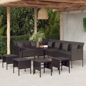 vidaXL Ensemble à manger de jardin coussins 6pcs noir résine tressée pas cher