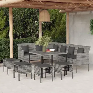 vidaXL Ensemble à manger jardin 6pcs et coussins gris résine tressée pas cher