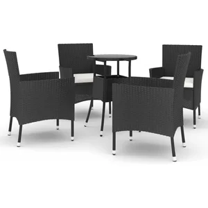 vidaXL Ensemble de bistro de jardin 5 pcs coussins noir poly rotin pas cher