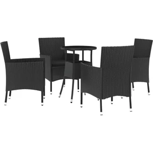 vidaXL Ensemble de bistro de jardin 5 pcs coussins noir poly rotin pas cher