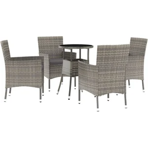 vidaXL Ensemble de bistro de jardin 5 pcs coussins gris poly rotin pas cher