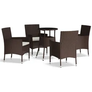 vidaXL Ensemble de bistro de jardin 5 pcs coussins marron poly rotin pas cher