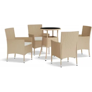 vidaXL Ensemble de bistro de jardin 5 pcs coussins beige poly rotin pas cher
