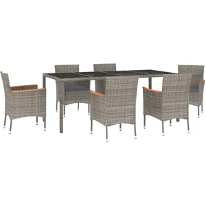 vidaXL Ensemble à manger jardin et coussins 7 pcs gris rotin pas cher
