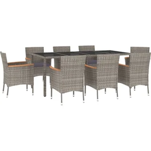 vidaXL Ensemble à manger de jardin 9 pcs coussins gris résine tressée pas cher