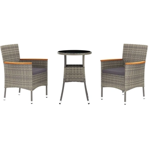 vidaXL Ensemble de bistro de jardin 3 pcs coussins gris poly rotin pas cher