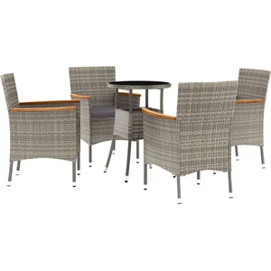 vidaXL Ensemble de bistro de jardin 5 pcs coussins gris poly rotin pas cher