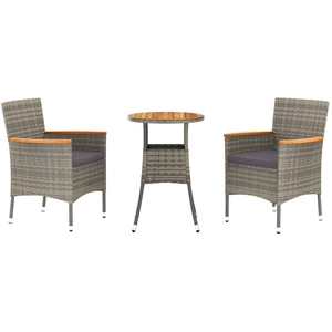 vidaXL Ensemble de bistro de jardin 3 pcs coussins gris poly rotin pas cher