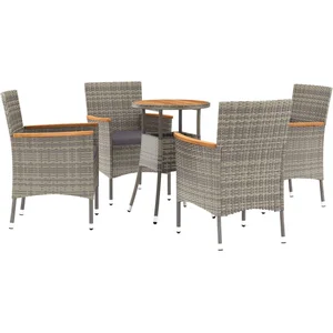 vidaXL Ensemble de bistro de jardin 5 pcs coussins gris poly rotin pas cher