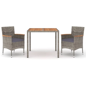 vidaXL Ensemble à manger de jardin 3 pcs coussins gris résine tressée pas cher