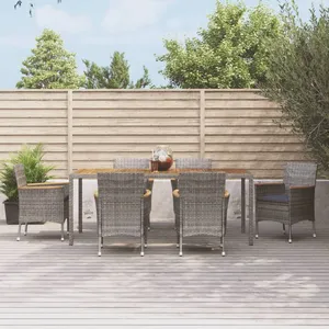 vidaXL Ensemble à manger jardin et coussins 7 pcs gris rotin pas cher