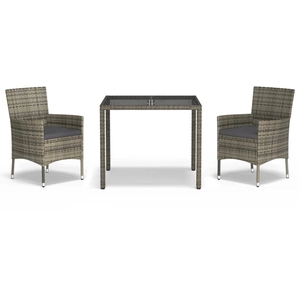 vidaXL Ensemble à manger de jardin 3 pcs coussins gris résine tressée pas cher