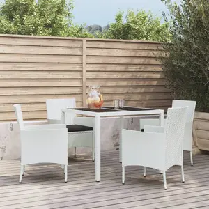 vidaXL Ensemble à manger de jardin et coussins 5 pcs blanc poly rotin pas cher