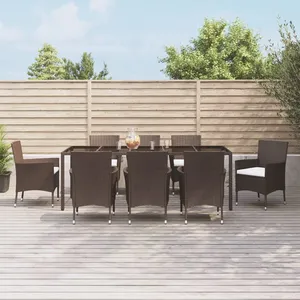 vidaXL Ensemble à manger de jardin et coussins 9 pcs marron poly rotin pas cher