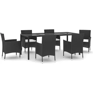 vidaXL Ensemble à manger de jardin coussins 7pcs Noir Résine tressée pas cher