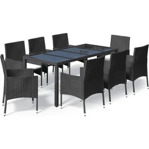 vidaXL Ensemble à manger jardin 9pcs et coussins noir résine tressée pas cher