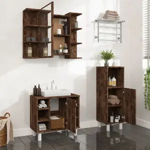 vidaXL Ensemble d'armoires de salle de bain 3 pcs chêne fumé pas cher