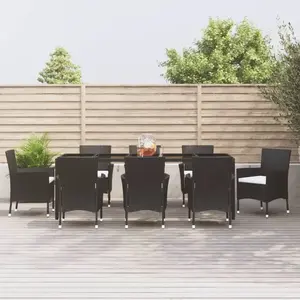 vidaXL Ensemble à manger jardin 9pcs et coussins noir résine tressée pas cher