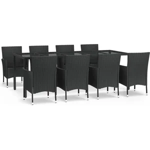 vidaXL Ensemble à manger jardin 9pcs et coussins noir résine tressée pas cher