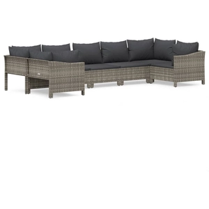 vidaXL Salon de jardin 7 pcs avec coussins Gris Résine tressée pas cher