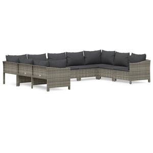 Comparateur de prix : vidaXL Salon de jardin 9 pcs avec coussins Gris Résine tressée