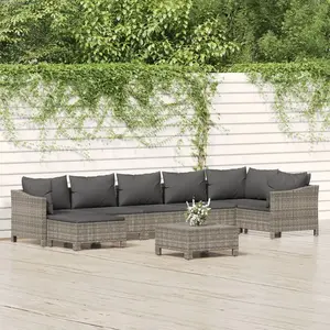 vidaXL Salon de jardin 8 pcs avec coussins Gris Résine tressée pas cher
