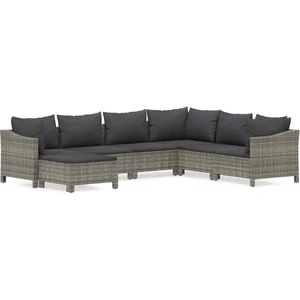 vidaXL Salon de jardin 7 pcs avec coussins Gris Résine tressée pas cher