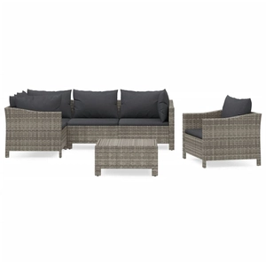 vidaXL Salon de jardin 6 pcs avec coussins Gris Résine tressée pas cher