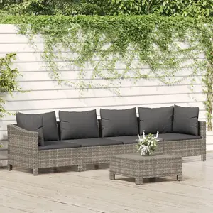 vidaXL Salon de jardin 5 pcs avec coussins Gris Résine tressée pas cher