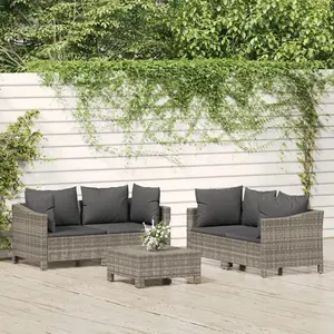 vidaXL Salon de jardin 5 pcs avec coussins Gris Résine tressée pas cher