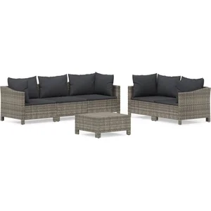 vidaXL Salon de jardin 6 pcs avec coussins Gris Résine tressée pas cher
