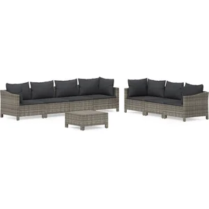 vidaXL Salon de jardin 8 pcs avec coussins Gris Résine tressée pas cher