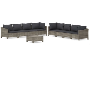 vidaXL Salon de jardin 9 pcs avec coussins Gris Résine tressée pas cher