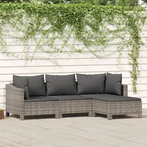 vidaXL Salon de jardin 4 pcs avec coussins Gris Résine tressée pas cher