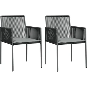 vidaXL Ensemble à manger de jardin coussins 3 pcs noir rotin et acier pas cher