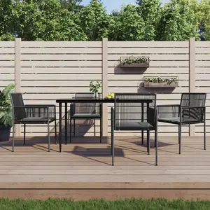 vidaXL Ensemble à manger de jardin coussins 5pcs noir rotin et acier pas cher