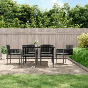 vidaXL Ensemble à manger de jardin coussins 7 pcs noir rotin et acier pas cher