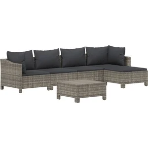 vidaXL Salon de jardin 6 pcs avec coussins Gris Résine tressée pas cher